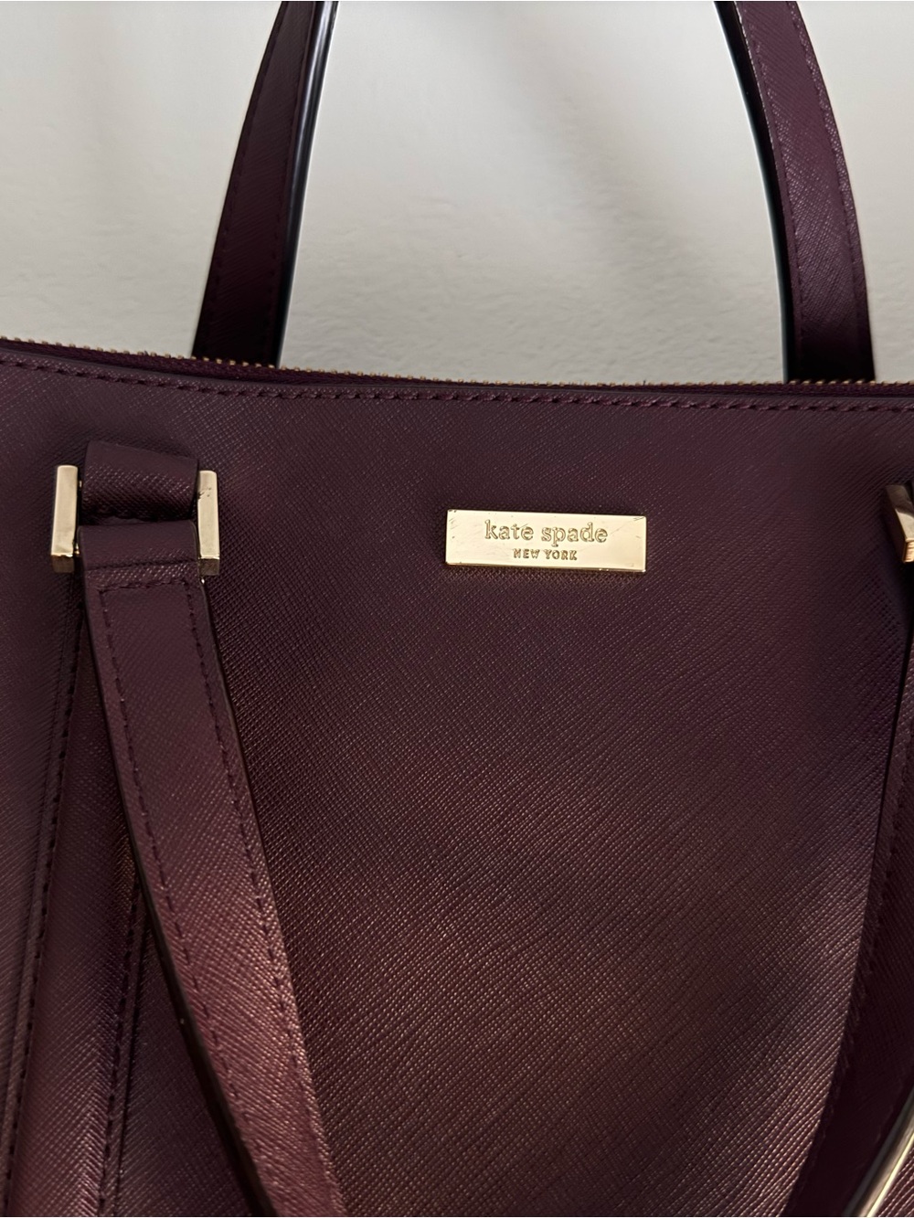 kate spade plum Saffiano Leather Tote with Gold Hardware